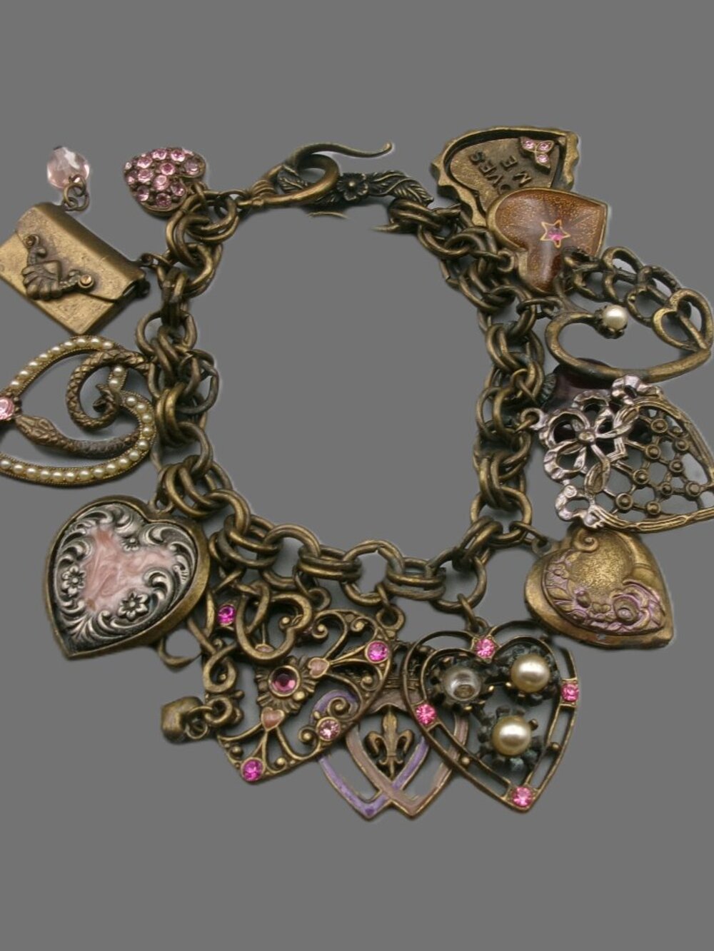 Sweet Romance Hearts Charm Lockets Charm Bracelet, All My Love, Victorian Style